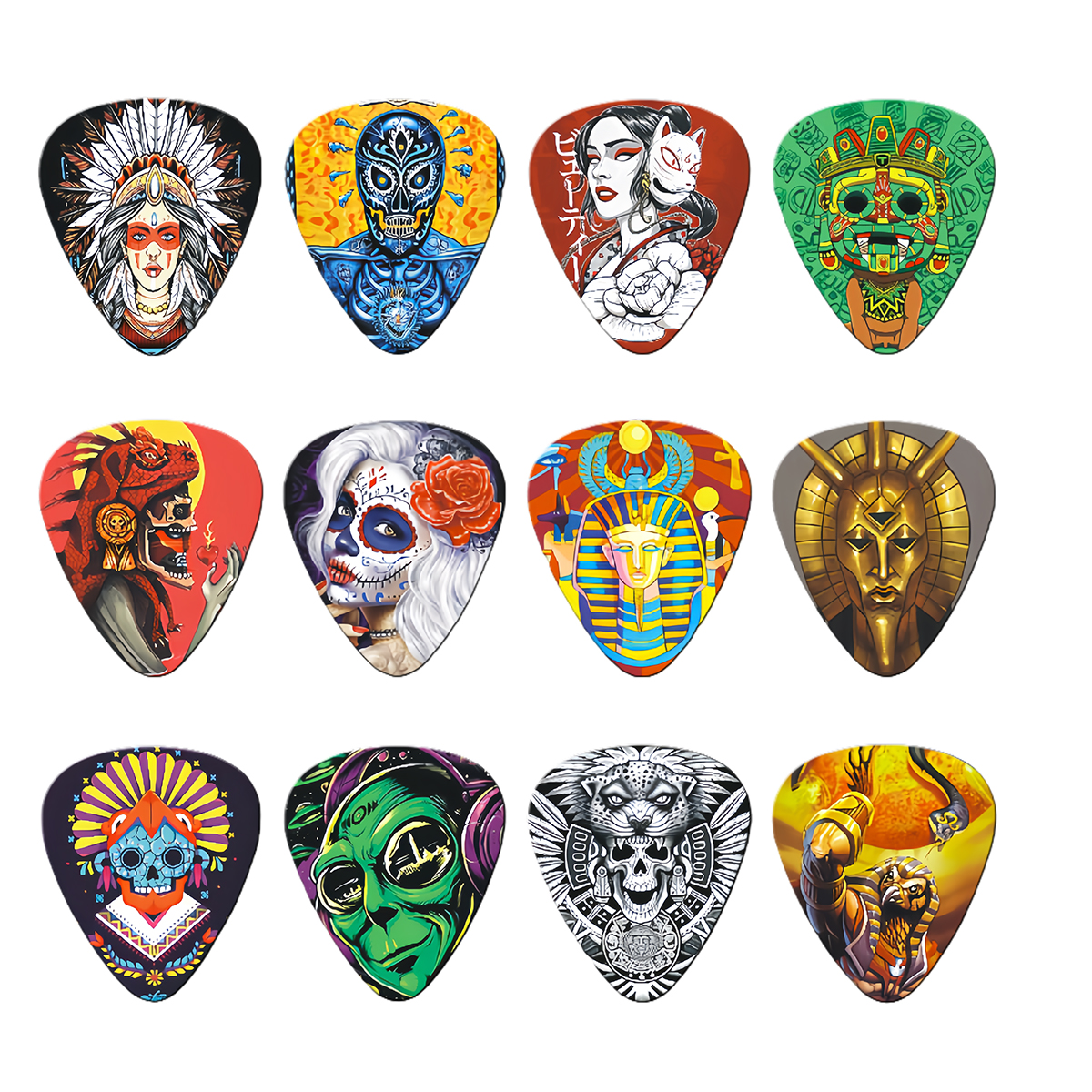 Electric Guitar Pick Pack - 12PCS Unique Colorful Printed ABS Guitar