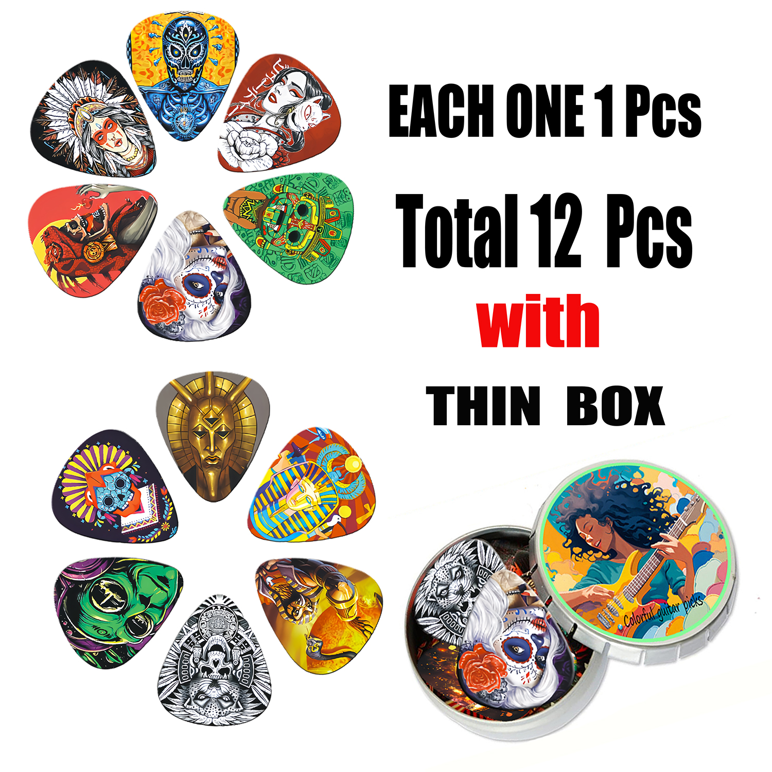 12PCS Unique Colorful Printed  - Electric Guitar Pick Pack reseña y precio
