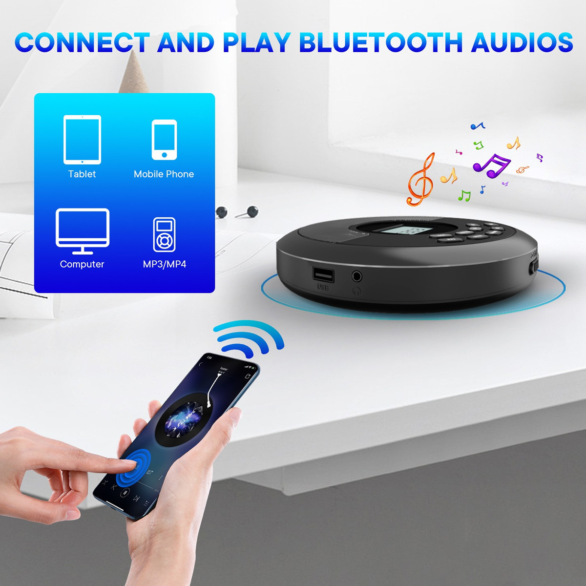 Portable CD Disc Machine MP3 U - Audio Music Mp3 Songs reseña y precio