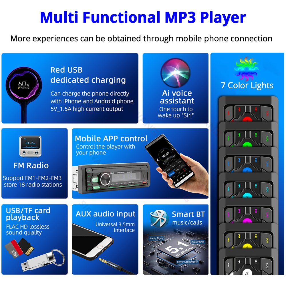 1 din car radio mp3 bluetooth  - Audio Music Player App reseña y precio
